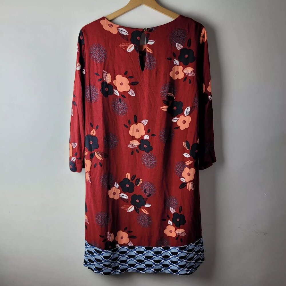 White Stuff Women Size 12 Burgundy Floral Print Dress Casual Smart Winter Party